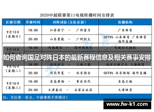 如何查询国足对阵日本的最新赛程信息及相关赛事安排