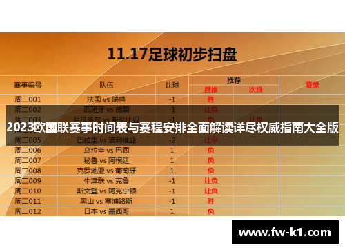 2023欧国联赛事时间表与赛程安排全面解读详尽权威指南大全版
