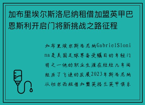 加布里埃尔斯洛尼纳租借加盟英甲巴恩斯利开启门将新挑战之路征程 加布里埃尔斯洛尼纳租借加盟英甲巴恩斯利开启门将新挑战之路征程